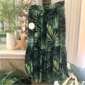 NWT! Hawaiian Tropical Palm Leaf Ruffled Skirt Sz L